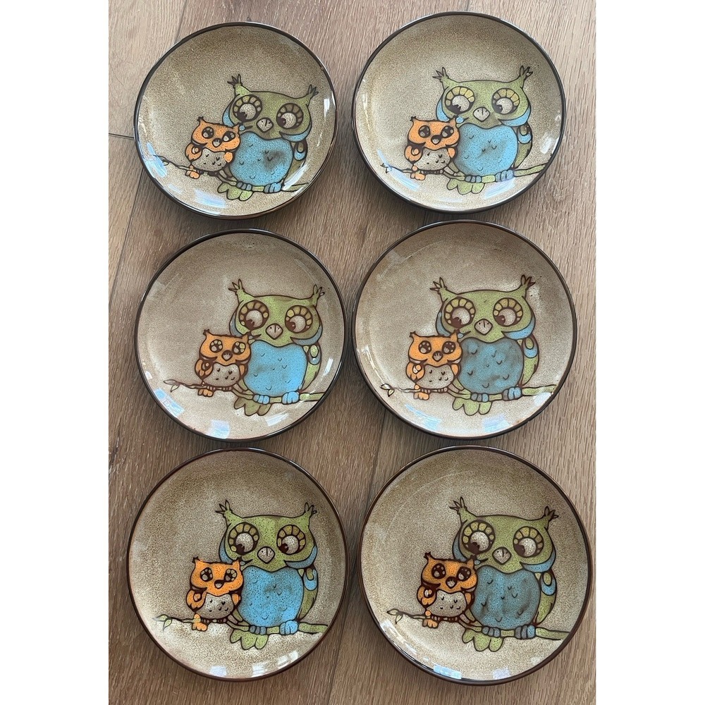 Set Of 6 Pier 1 Imports Owl Buddy Stoneware Plate 6" Appetizer Salad Desert